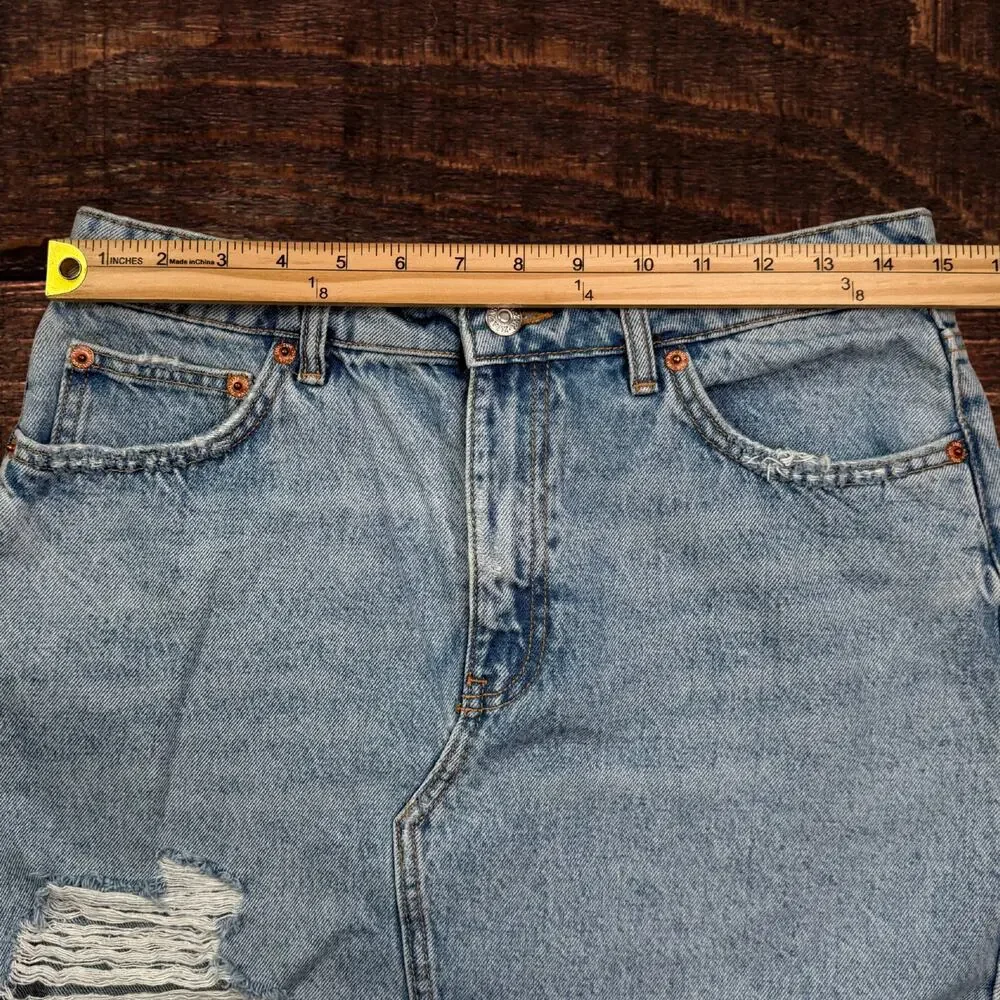 Zara High Rise Distressed Light Wash Denim Mini Skirt Size Large